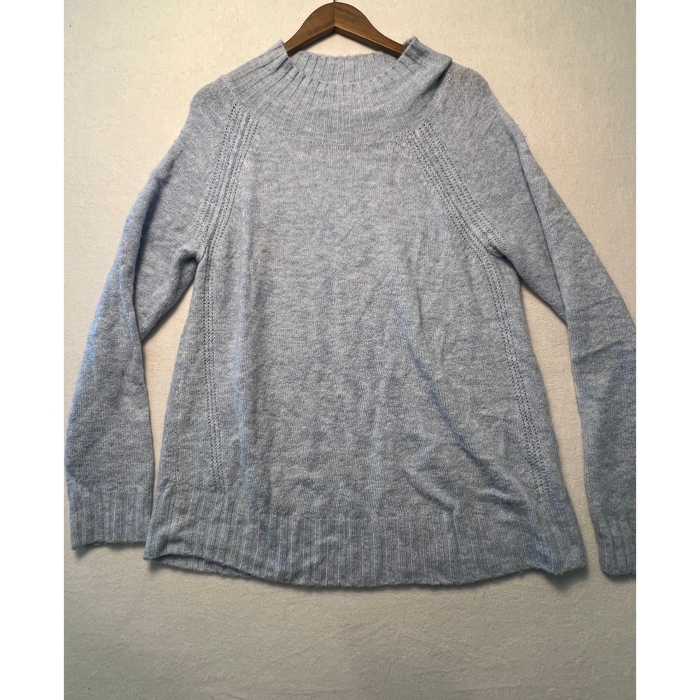 Jones New York L Sweater Mock Neck Pointelle Blue Long Sleeve Wool Blend